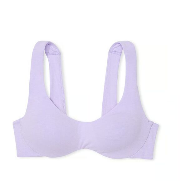 1269 NWT Base Cotton Unlined Scoop Bra Purple Cloud - Picture 1 of 8
